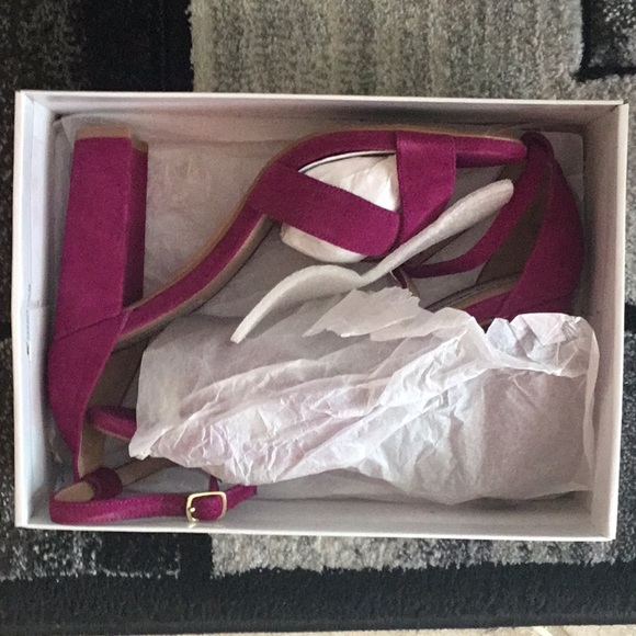 Steve Madden Shena Magenta Color, Suede leather chunky heel Sandals. - Picture 7 of 9